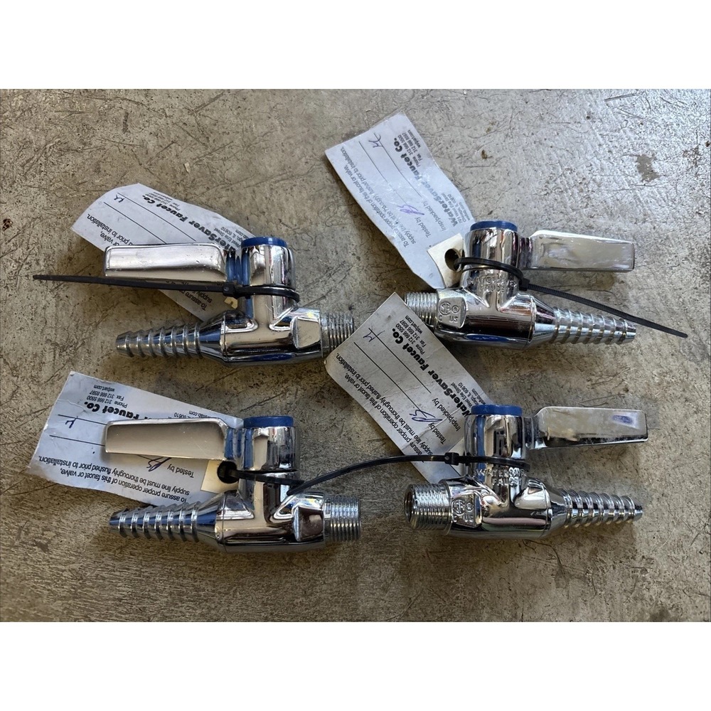 Lot Of 4 Watersaver Laboratory Lab Gas Stopcock Brass Valve M Barbed Chrome New